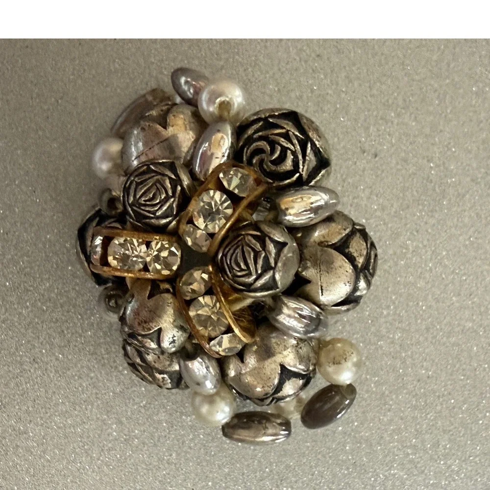 Boho Floral‎ Cluster Ring size 6 Rose Beads Rhinestone Statement Cottagecore